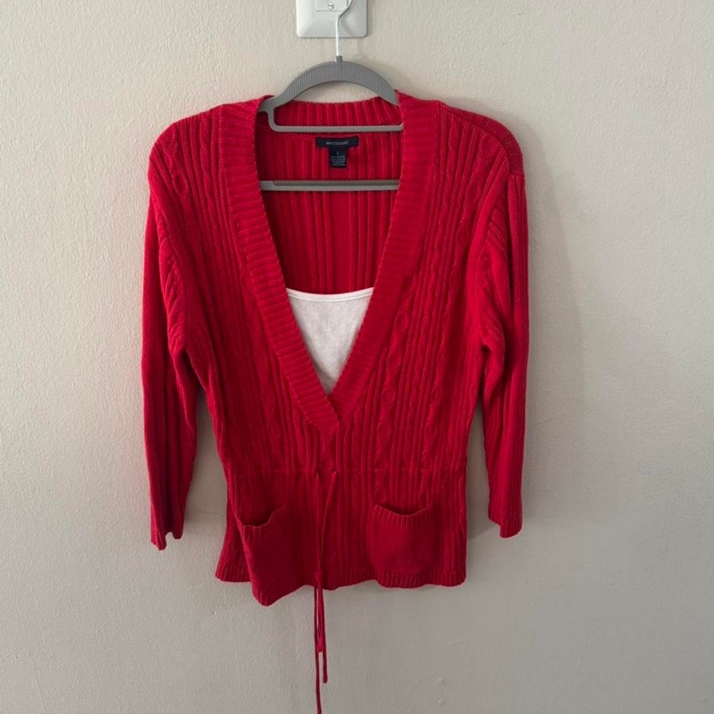 Y2K preppy vibes Vintage red tie-waist cardigan
